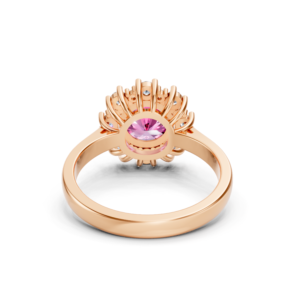 Pink Sapphire Sunburst Halo Ring