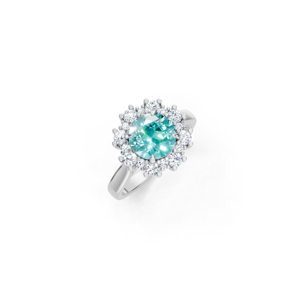 Paraiba Tourmaline Sunburst Halo Ring