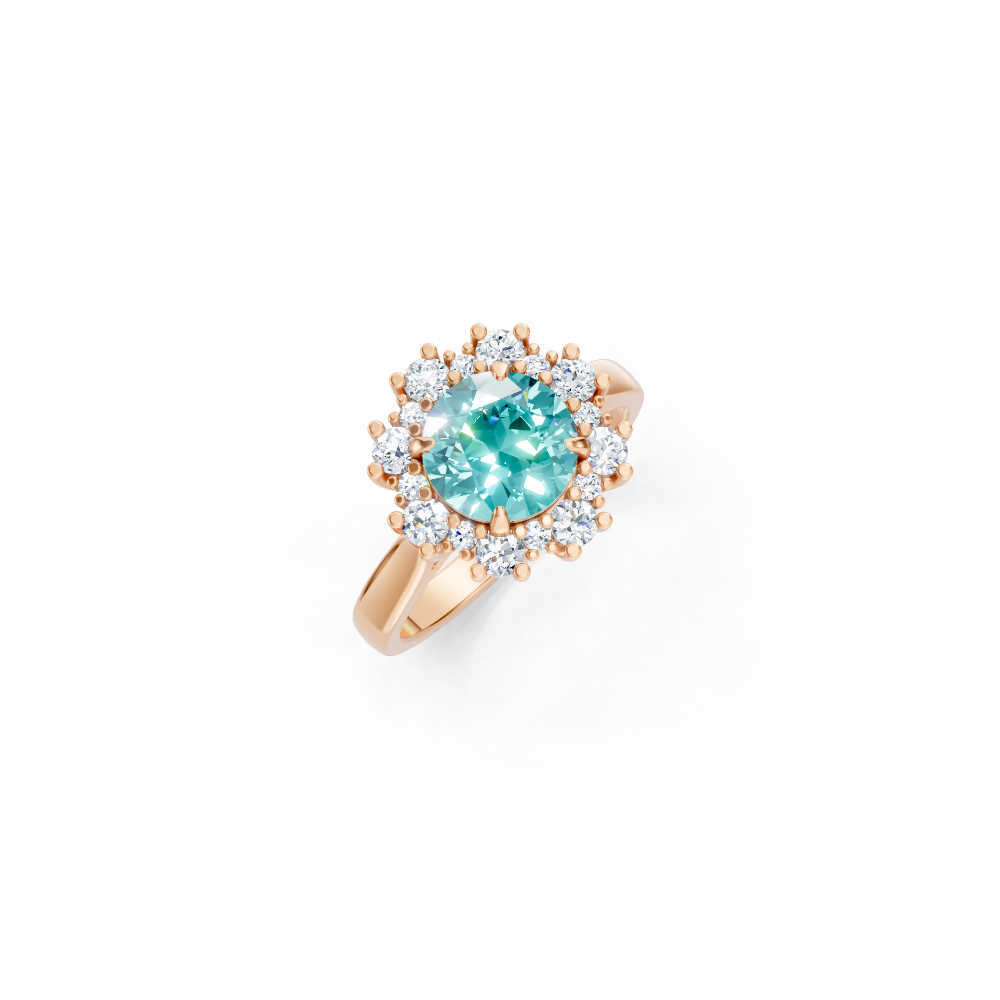 Paraiba Tourmaline Sunburst Halo Ring