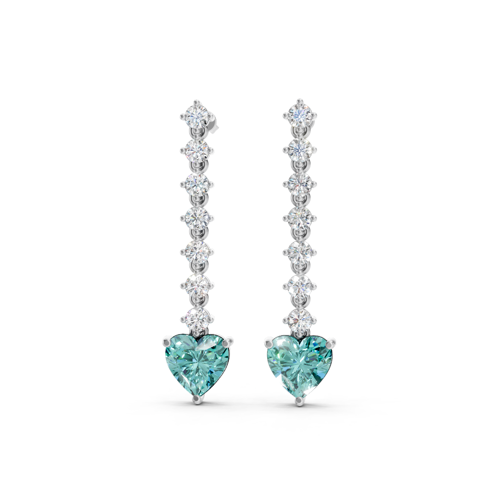 Paraiba Tourmaline Heart Drop Earrings with Diamond Tennis Chain