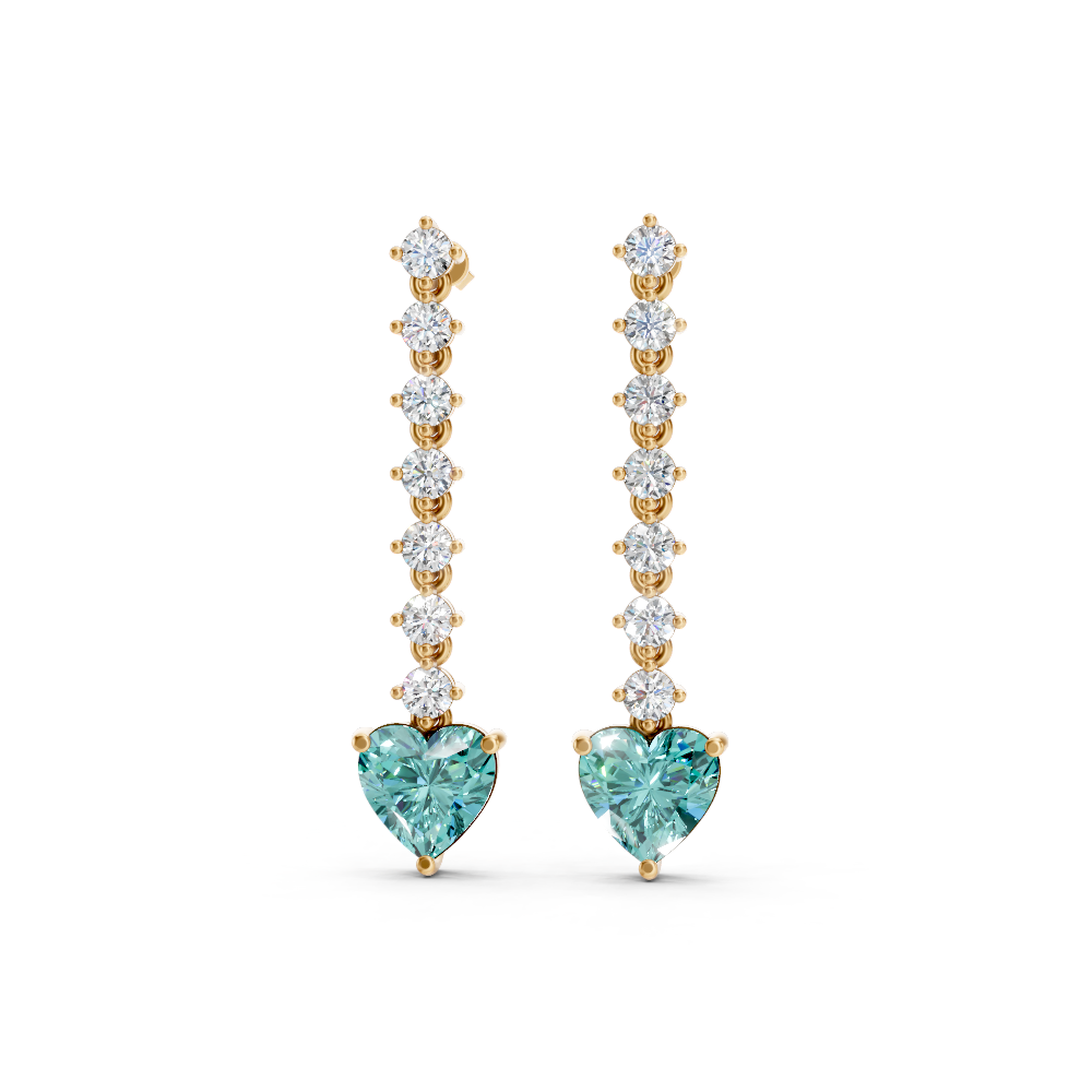 Paraiba Tourmaline Heart Drop Earrings with Diamond Tennis Chain