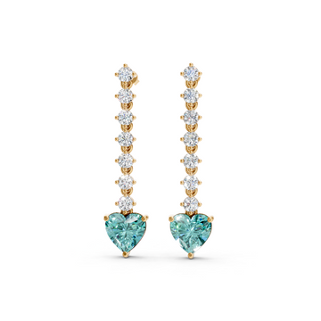Paraiba Tourmaline Heart Drop Earrings with Diamond Tennis Chain