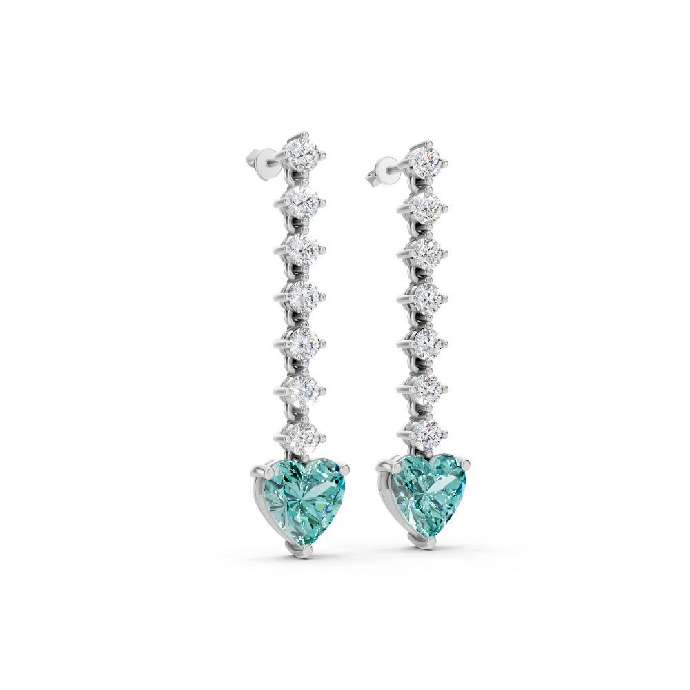 Paraiba Tourmaline Heart Drop Earrings with Diamond Tennis Chain