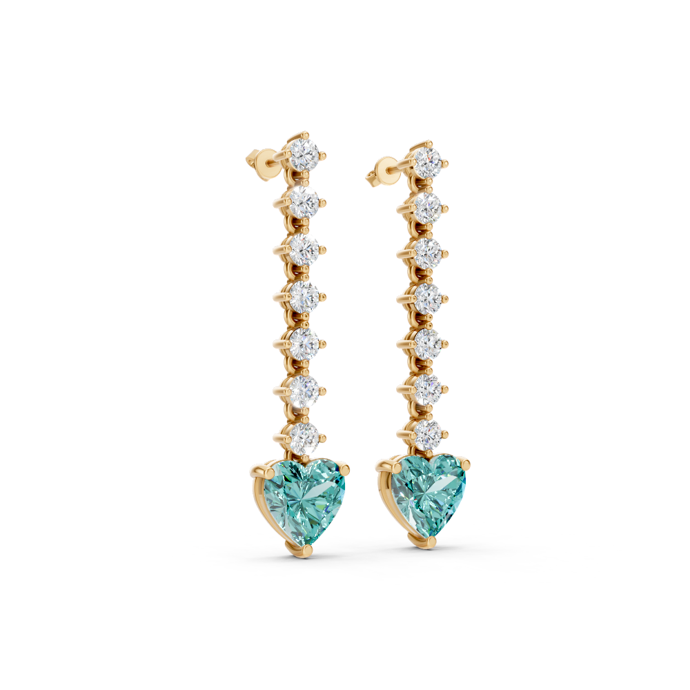 Paraiba Tourmaline Heart Drop Earrings with Diamond Tennis Chain