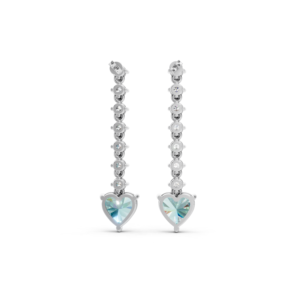 Paraiba Tourmaline Heart Drop Earrings with Diamond Tennis Chain