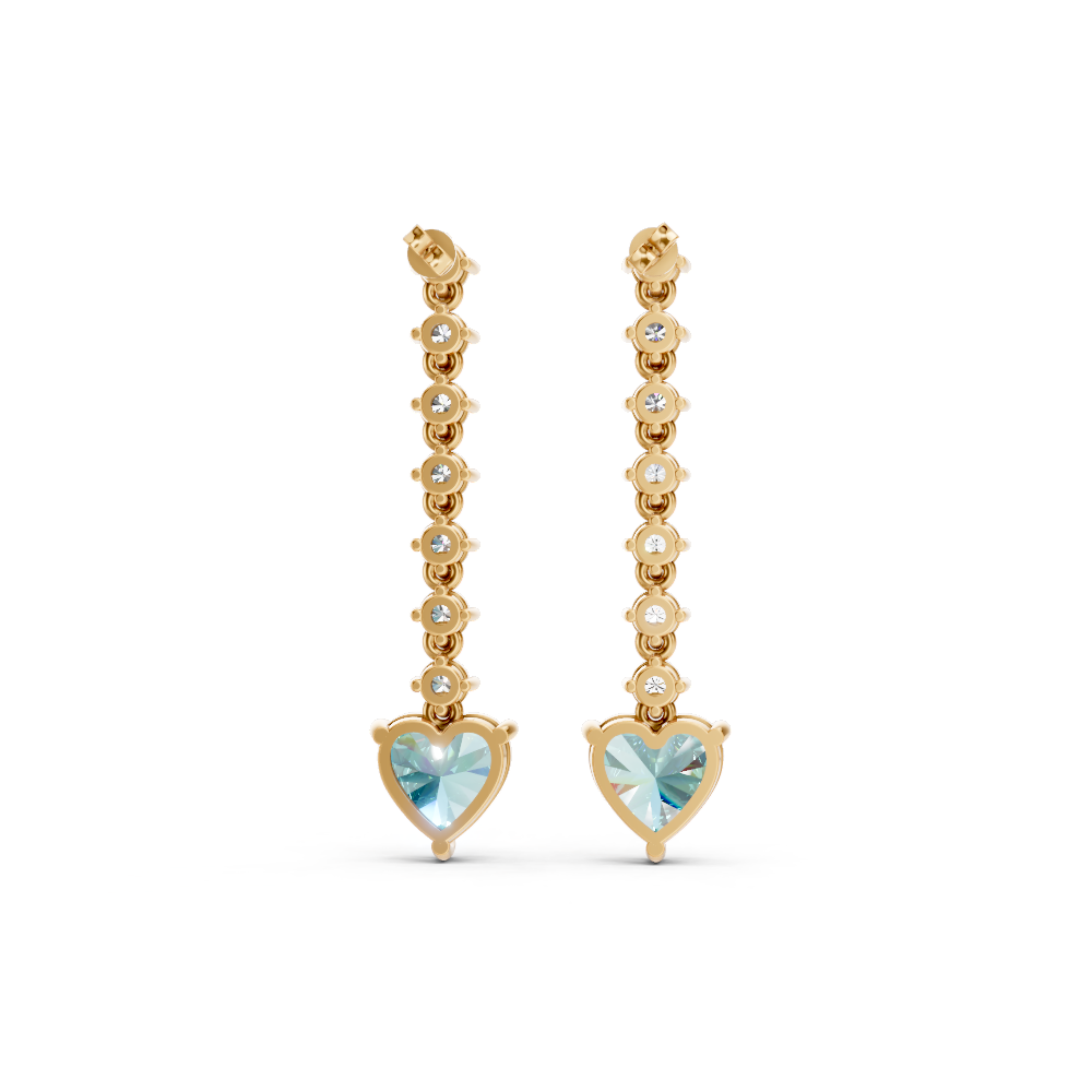 Paraiba Tourmaline Heart Drop Earrings with Diamond Tennis Chain