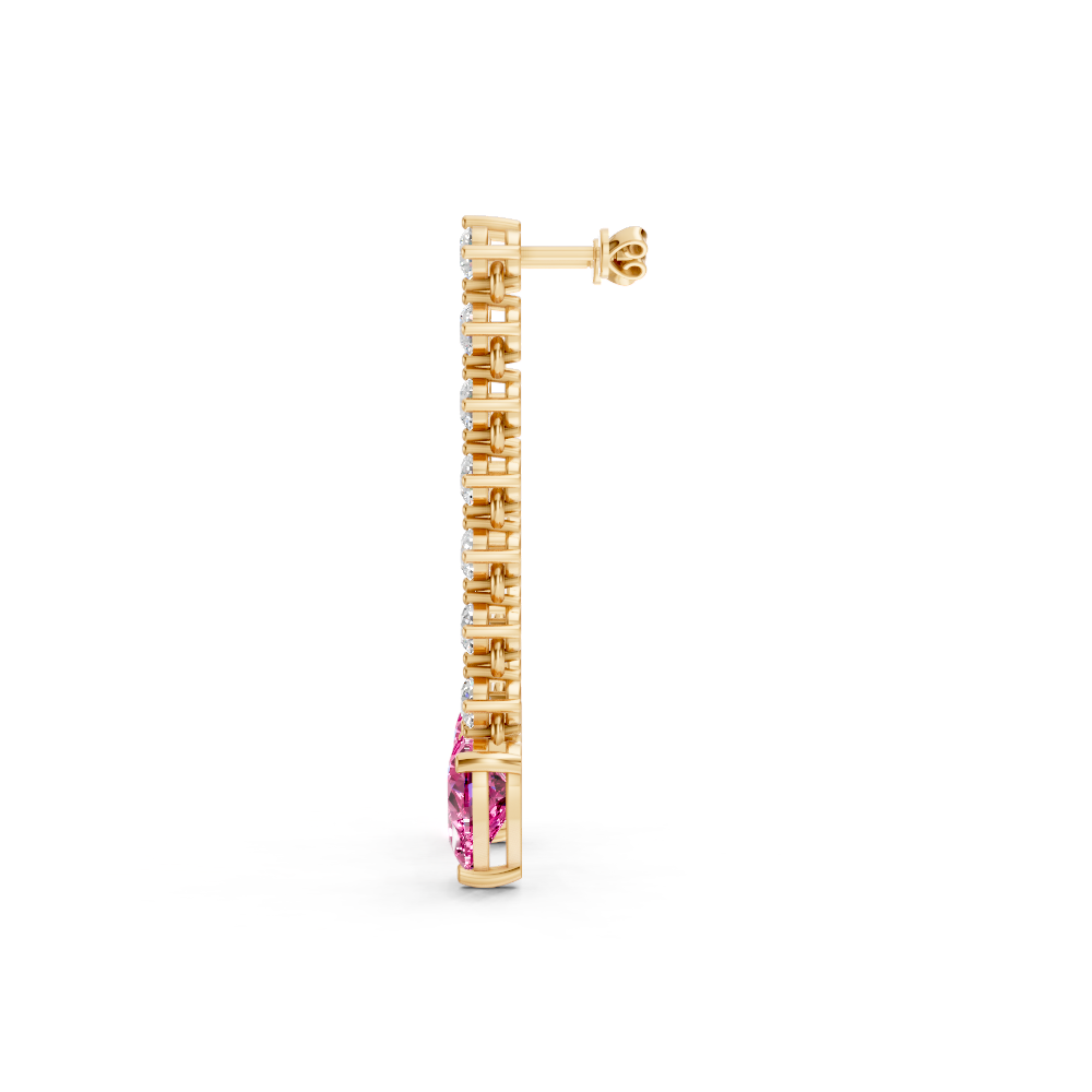 Pink Sapphire Ruby Heart Drop Earrings with Diamond Tennis Chain