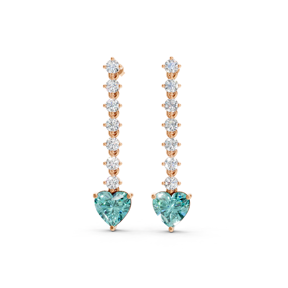 Paraiba Tourmaline Heart Drop Earrings with Diamond Tennis Chain