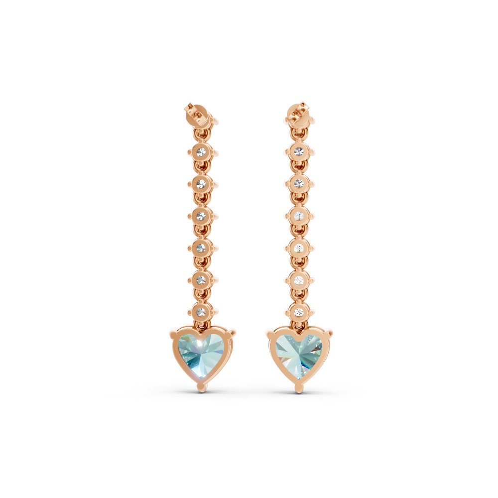 Paraiba Tourmaline Heart Drop Earrings with Diamond Tennis Chain