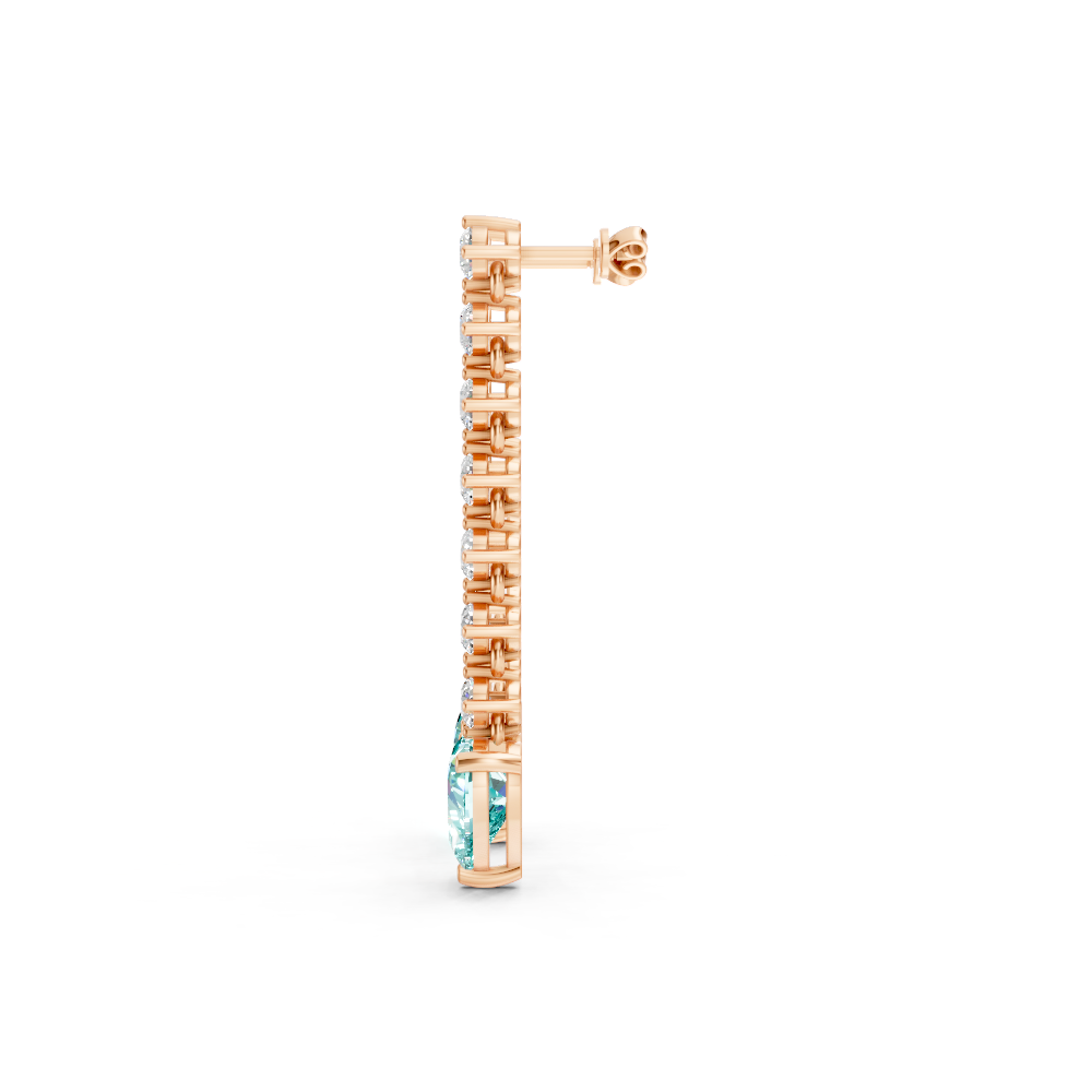 Paraiba Tourmaline Heart Drop Earrings with Diamond Tennis Chain