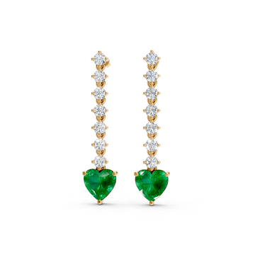 Colombian Emerald Ruby Heart Drop Earrings with Diamond Tennis Chain
