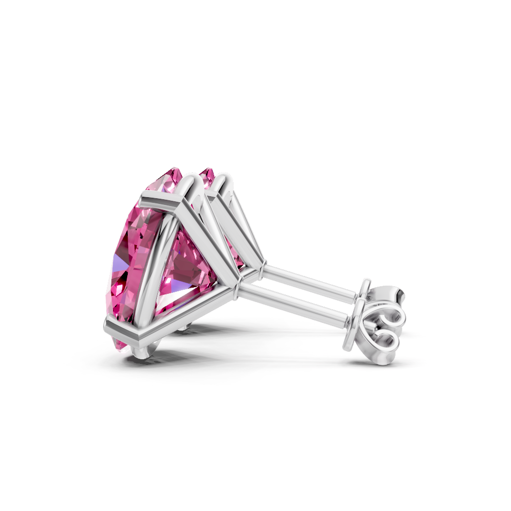 Pink Sapphire  Diamond Oval Solitaire Stud Earrings