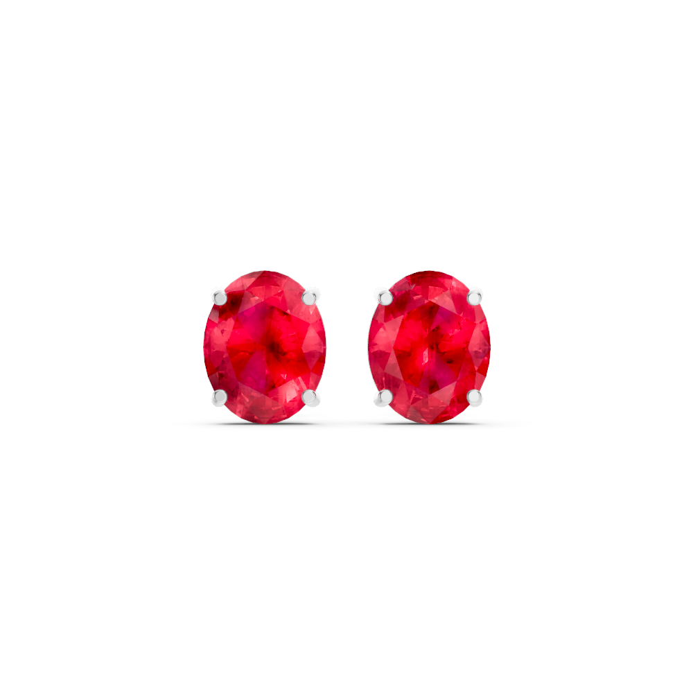Ruby  Diamond Oval Solitaire Stud Earrings