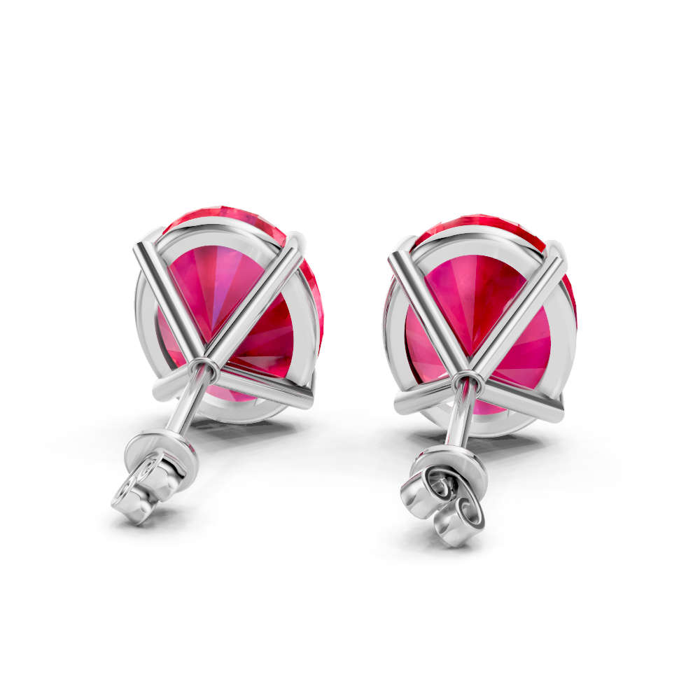 Ruby  Diamond Oval Solitaire Stud Earrings