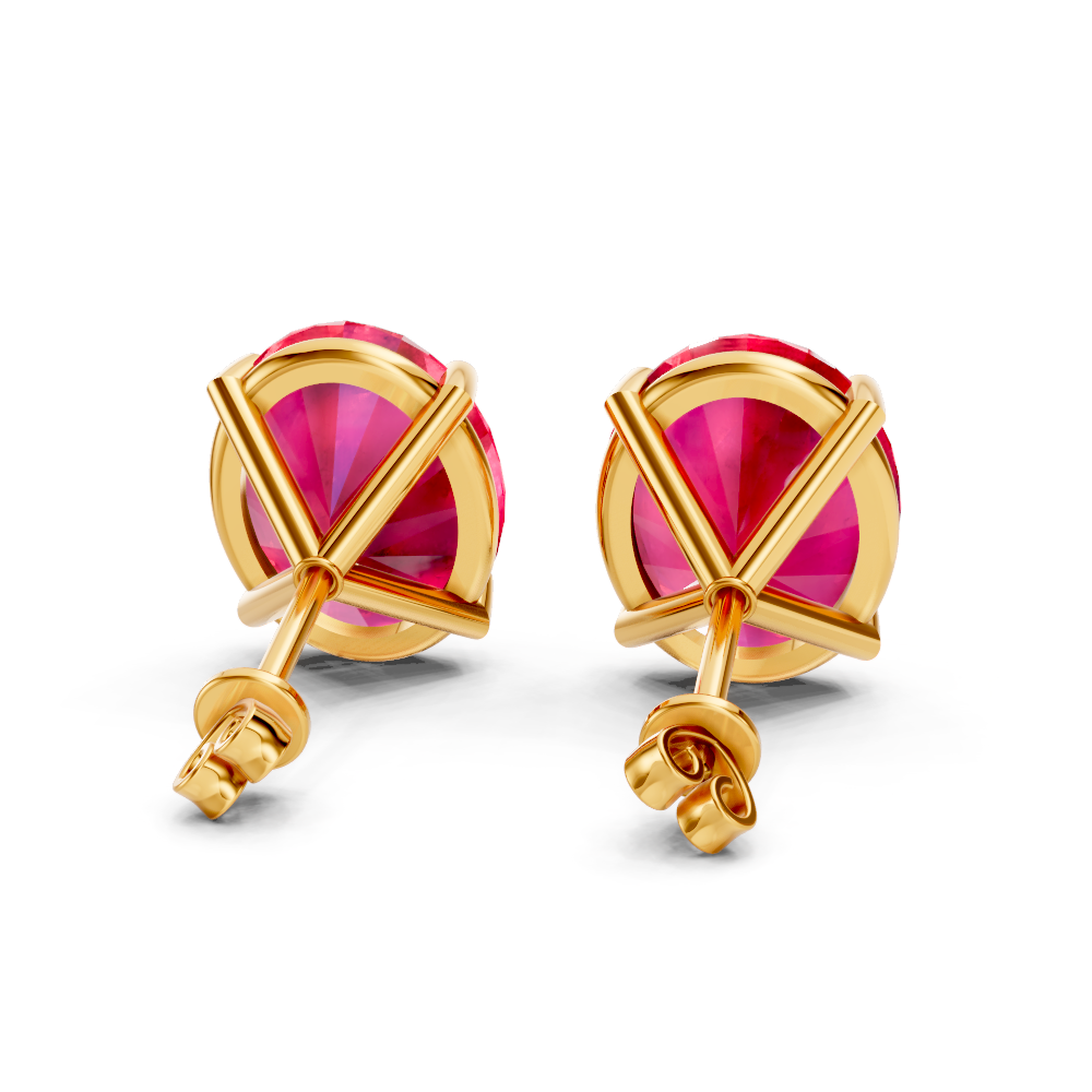 Ruby  Diamond Oval Solitaire Stud Earrings