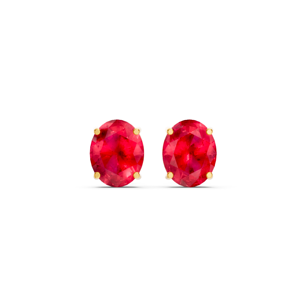 Ruby  Diamond Oval Solitaire Stud Earrings