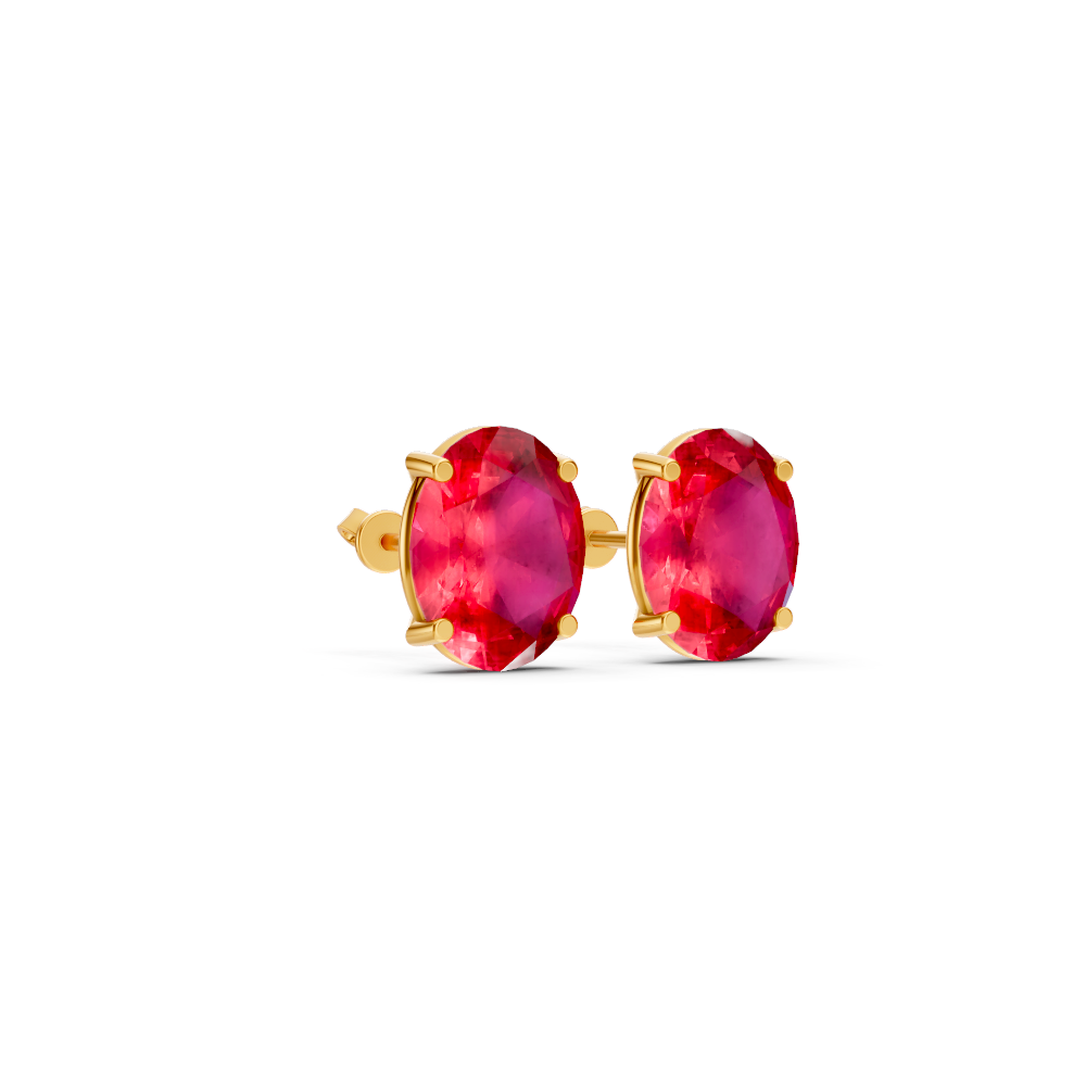 Ruby  Diamond Oval Solitaire Stud Earrings