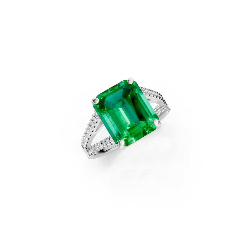 Colombian Emerald Cut Ring with Diamond Pavé Band