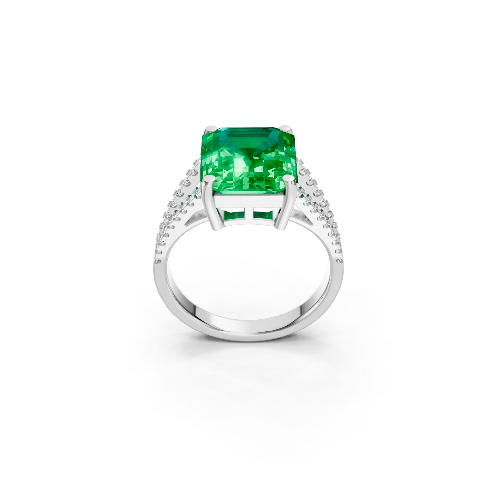 Colombian Emerald Cut Ring with Diamond Pavé Band