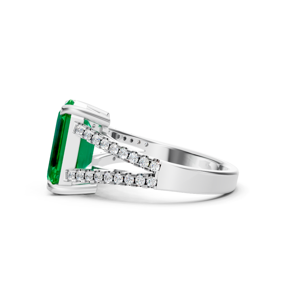 Colombian Emerald Cut Ring with Diamond Pavé Band