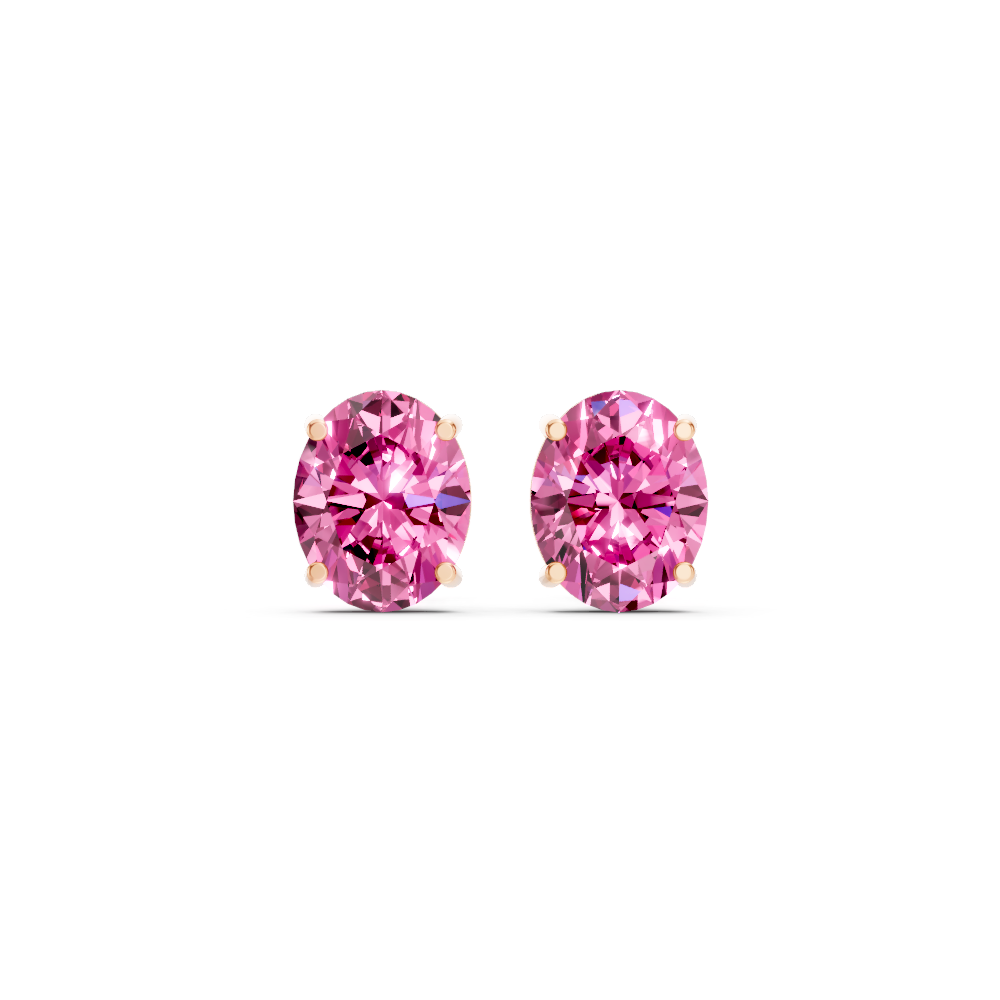 Pink Sapphire  Diamond Oval Solitaire Stud Earrings