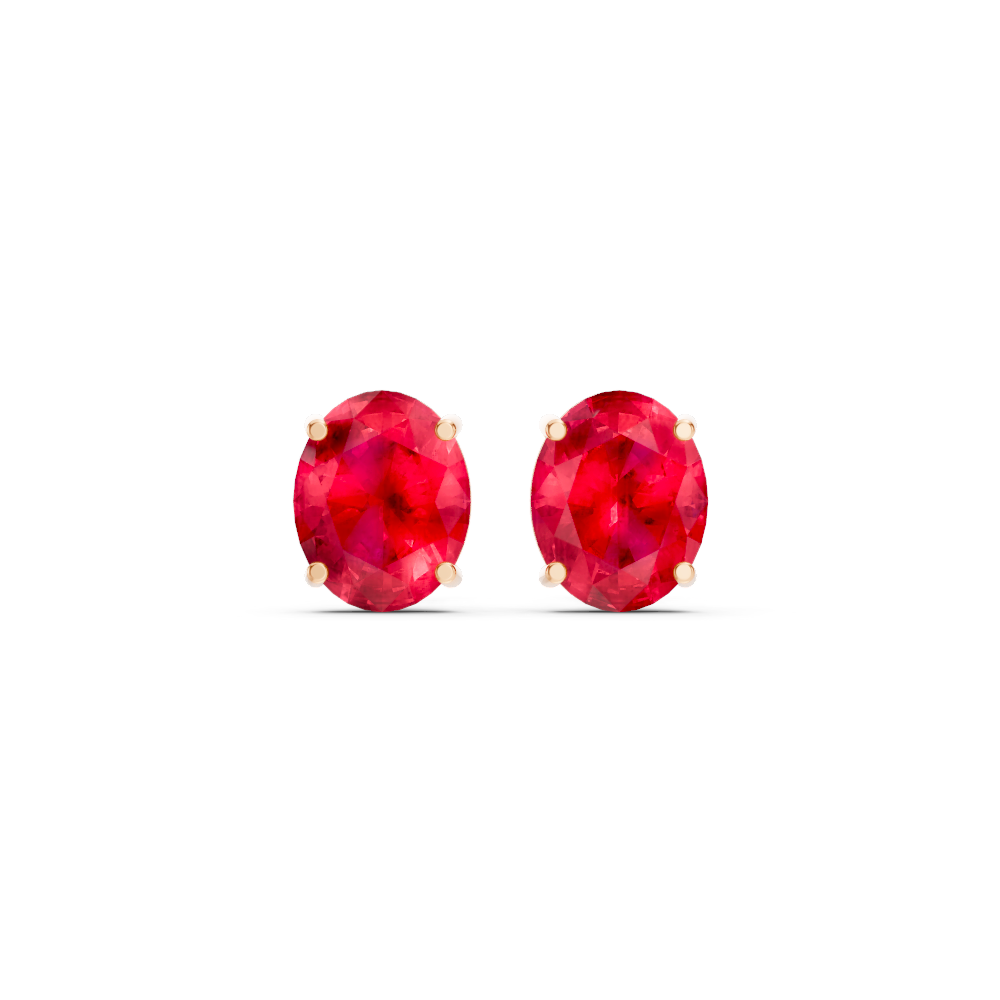 Ruby  Diamond Oval Solitaire Stud Earrings
