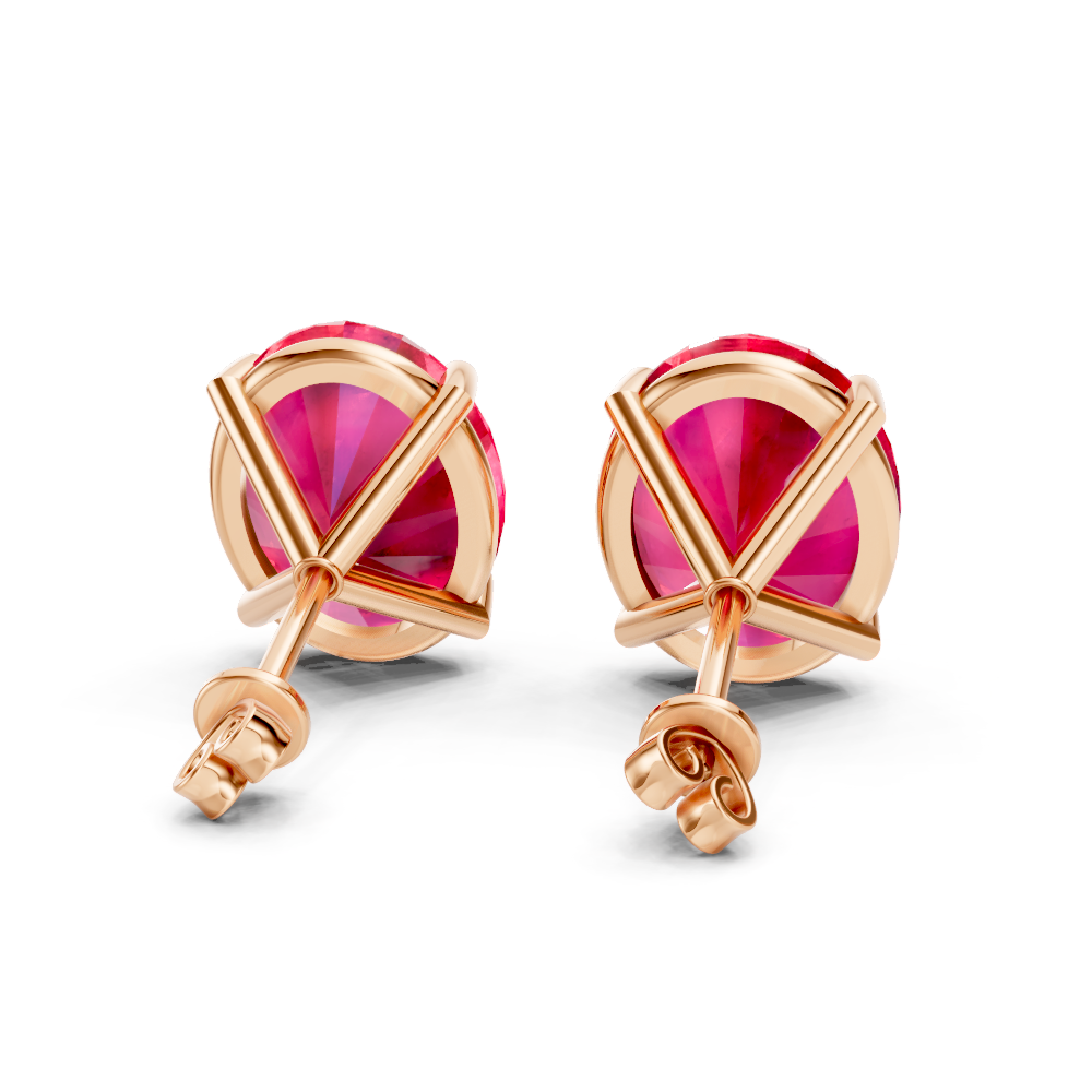 Ruby  Diamond Oval Solitaire Stud Earrings