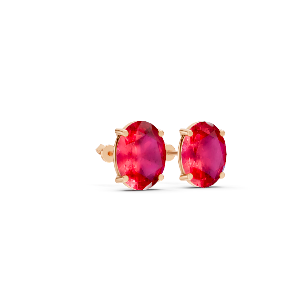Ruby  Diamond Oval Solitaire Stud Earrings