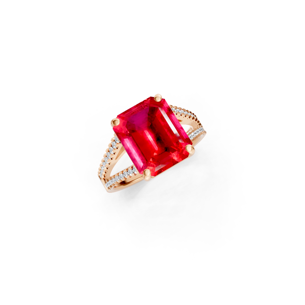 Ruby Emerald Cut Ring with Diamond Pavé Band