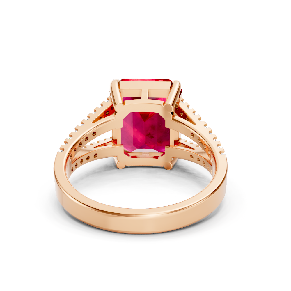 Ruby Emerald Cut Ring with Diamond Pavé Band