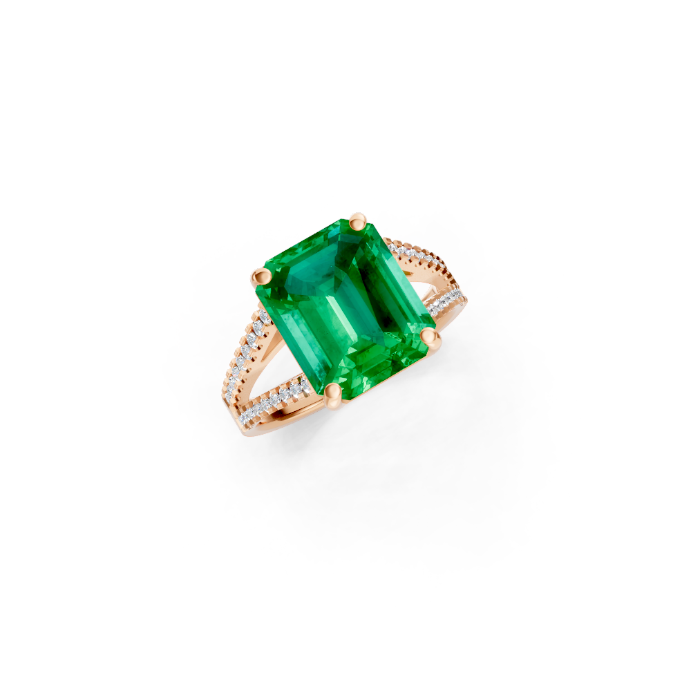 Colombian Emerald Cut Ring with Diamond Pavé Band