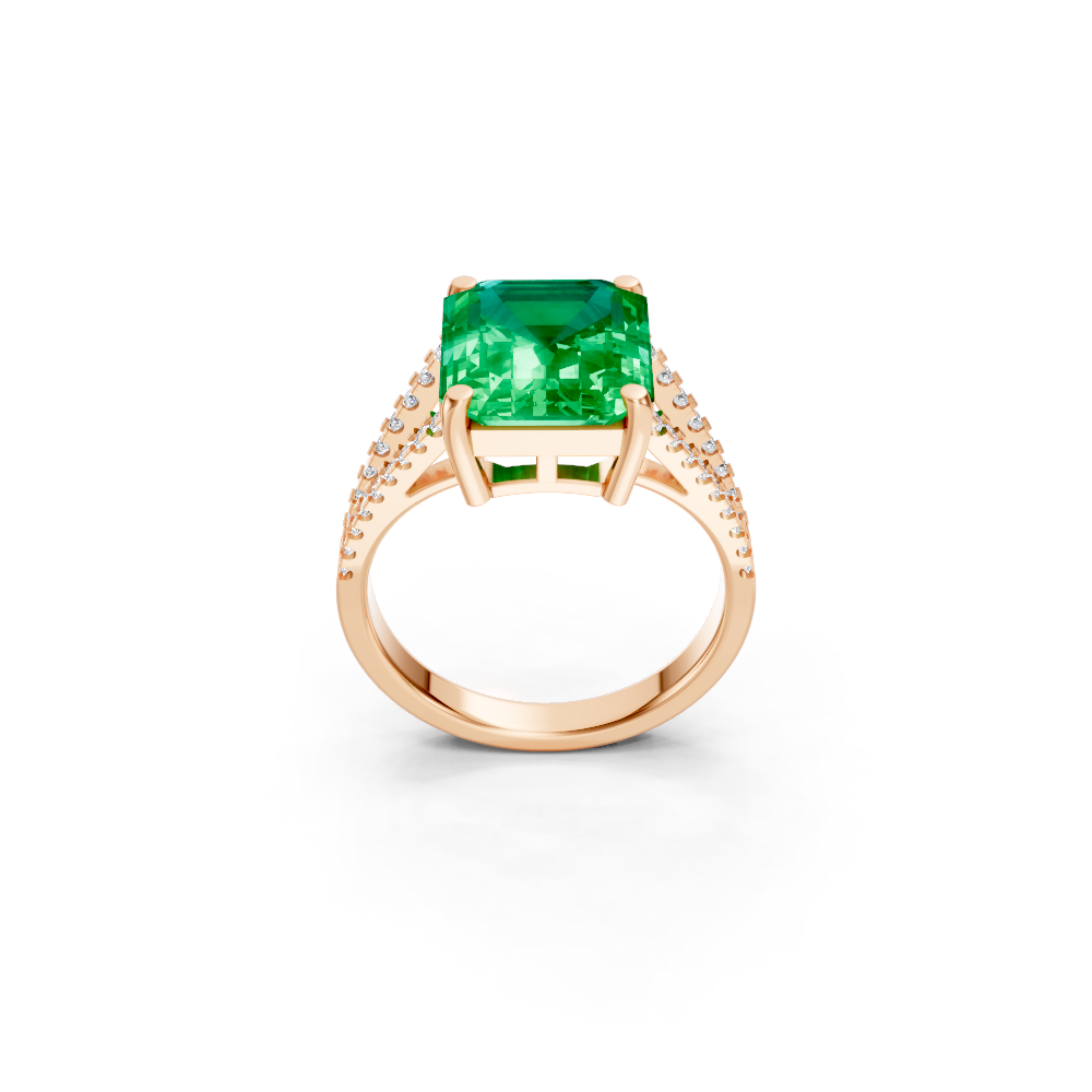 Colombian Emerald Cut Ring with Diamond Pavé Band