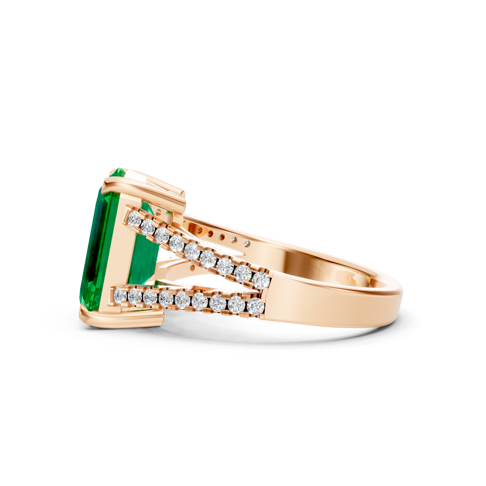 Colombian Emerald Cut Ring with Diamond Pavé Band