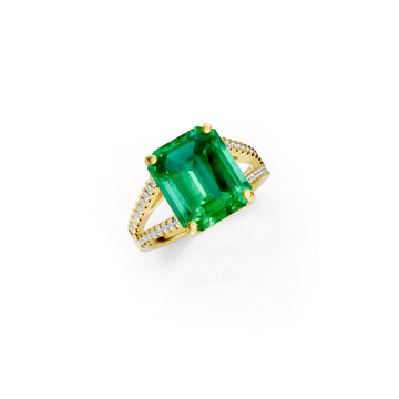 Colombian Emerald Cut Ring with Diamond Pavé Band