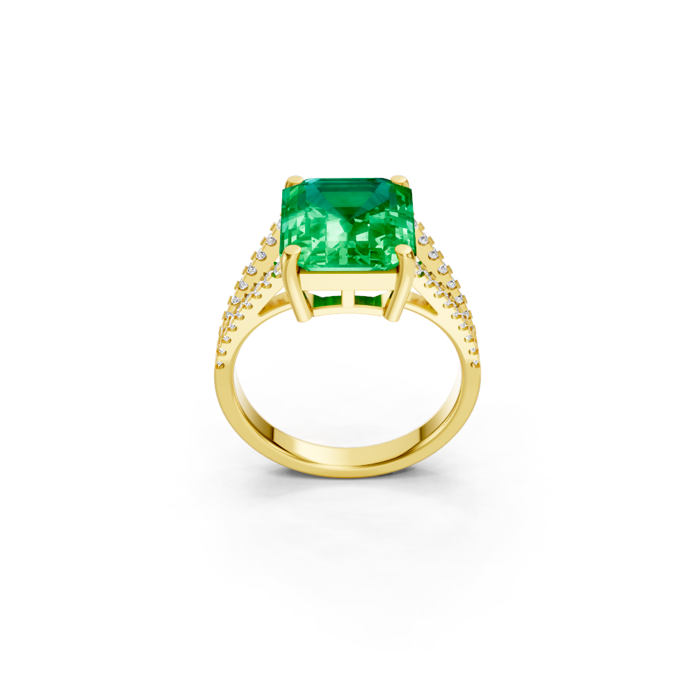 Colombian Emerald Cut Ring with Diamond Pavé Band