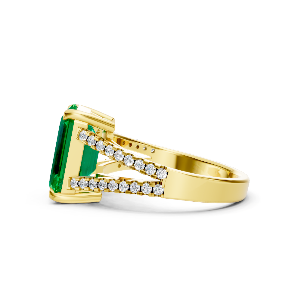 Colombian Emerald Cut Ring with Diamond Pavé Band