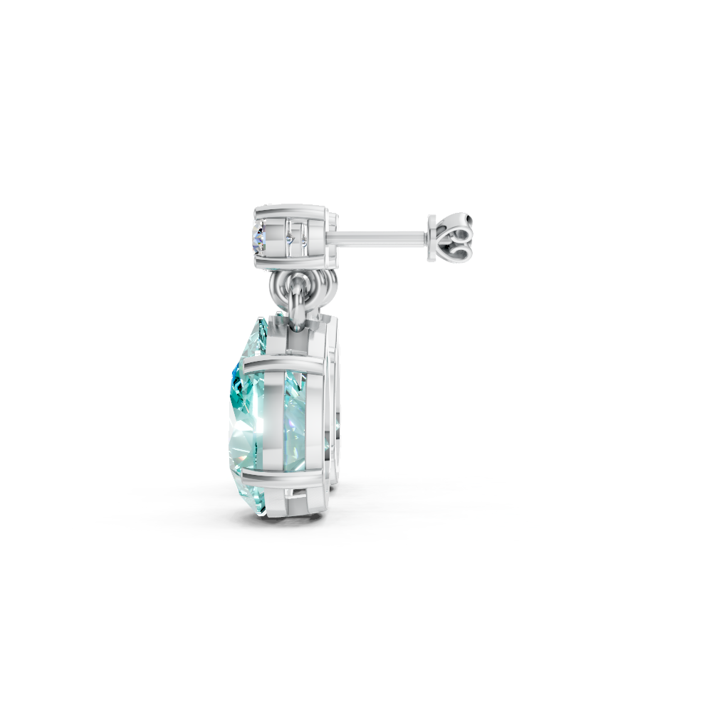 Paraiba Tourmaline Pear & Diamond Round Two-Stone Drop Earrings