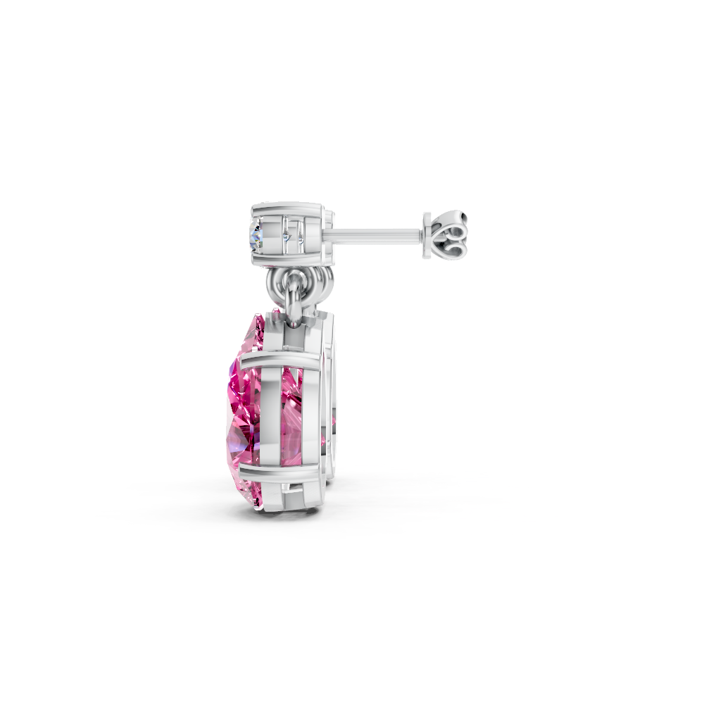 Pink Sapphire Pear & Diamond Round Two-Stone Drop Earrings