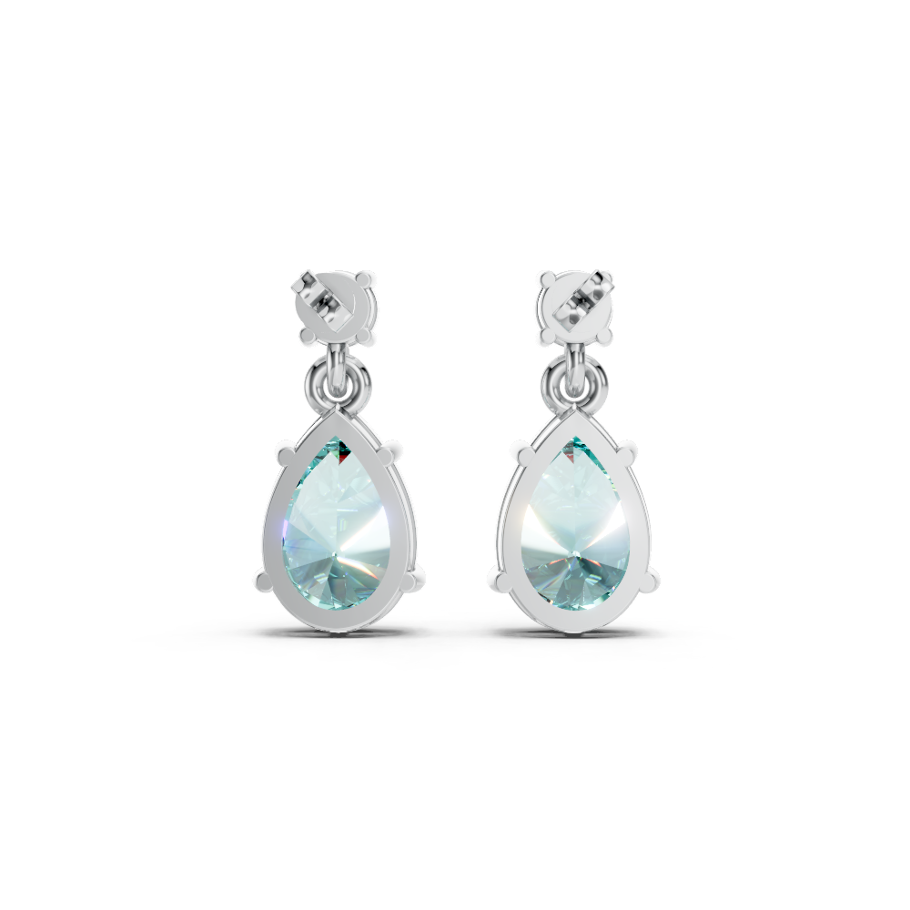 Paraiba Tourmaline Pear & Diamond Round Two-Stone Drop Earrings