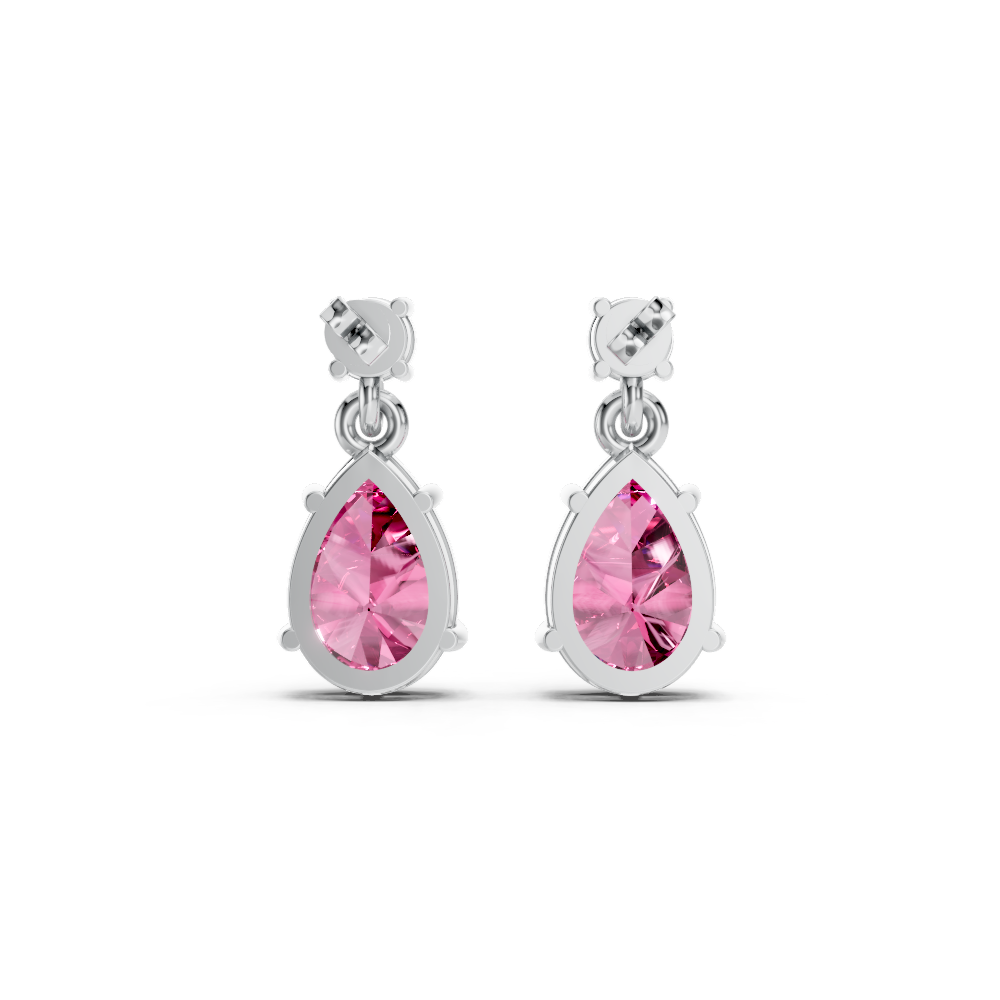 Pink Sapphire Pear & Diamond Round Two-Stone Drop Earrings