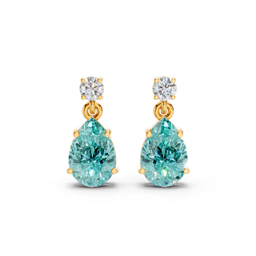 Paraiba Tourmaline Pear & Diamond Round Two-Stone Drop Earrings