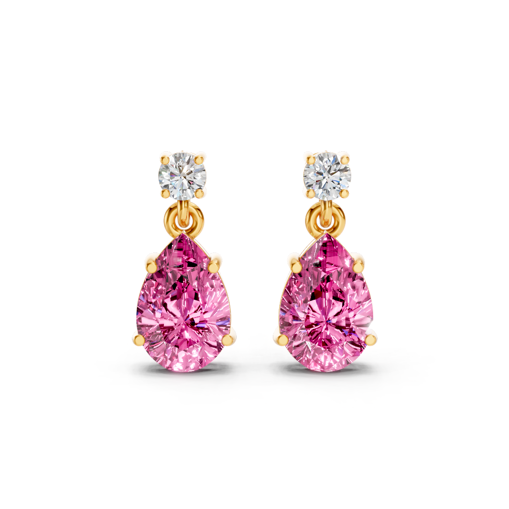 Pink Sapphire Pear & Diamond Round Two-Stone Drop Earrings