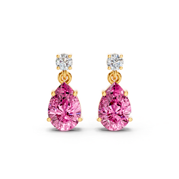 Pink Sapphire Pear & Diamond Round Two-Stone Drop Earrings