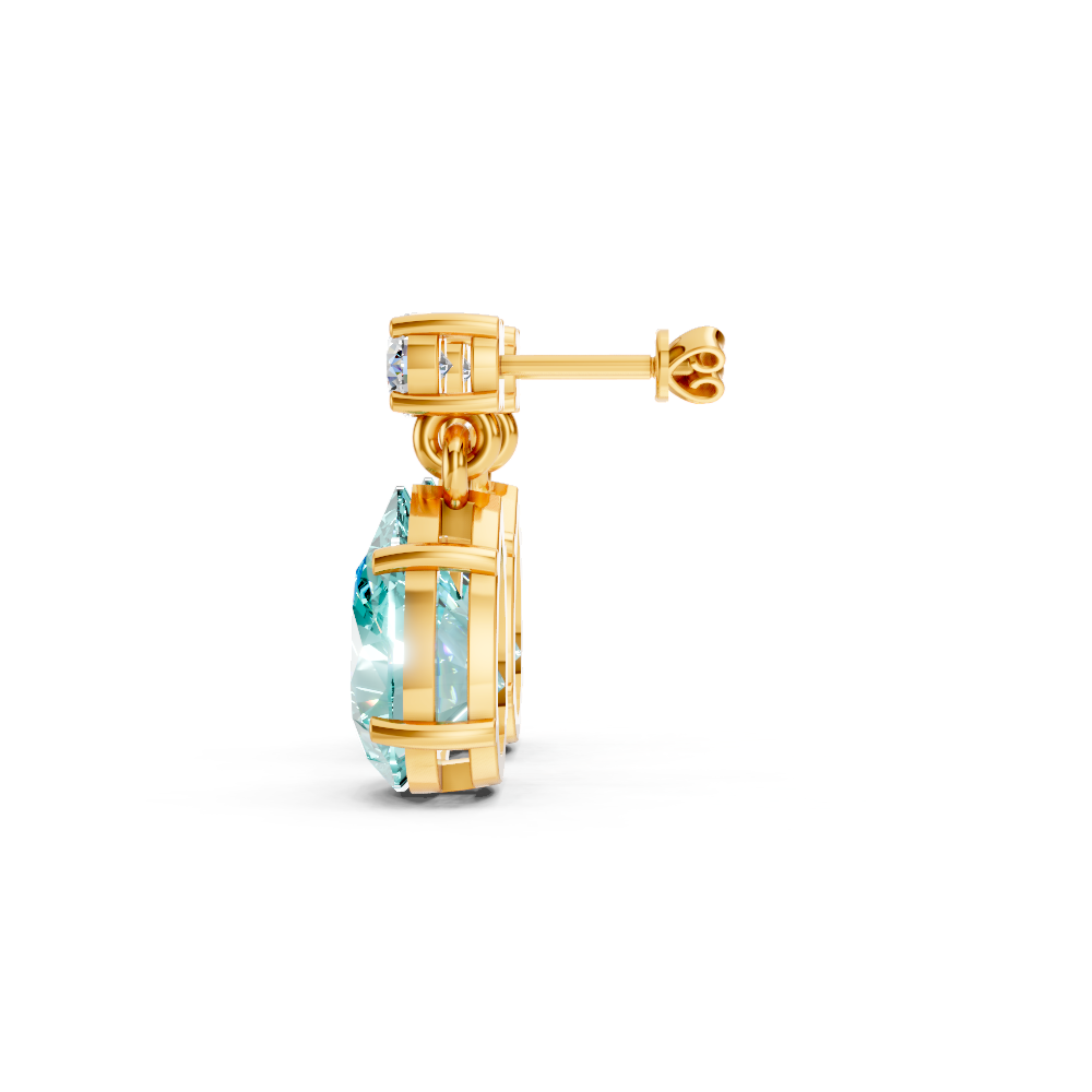 Paraiba Tourmaline Pear & Diamond Round Two-Stone Drop Earrings