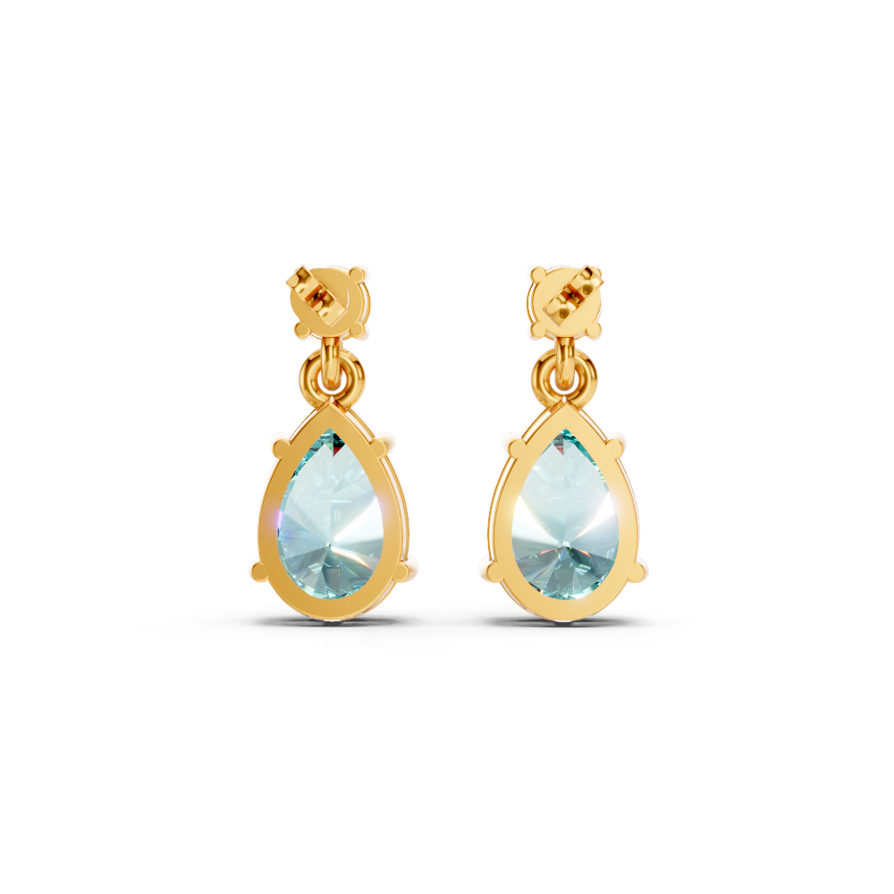Paraiba Tourmaline Pear & Diamond Round Two-Stone Drop Earrings