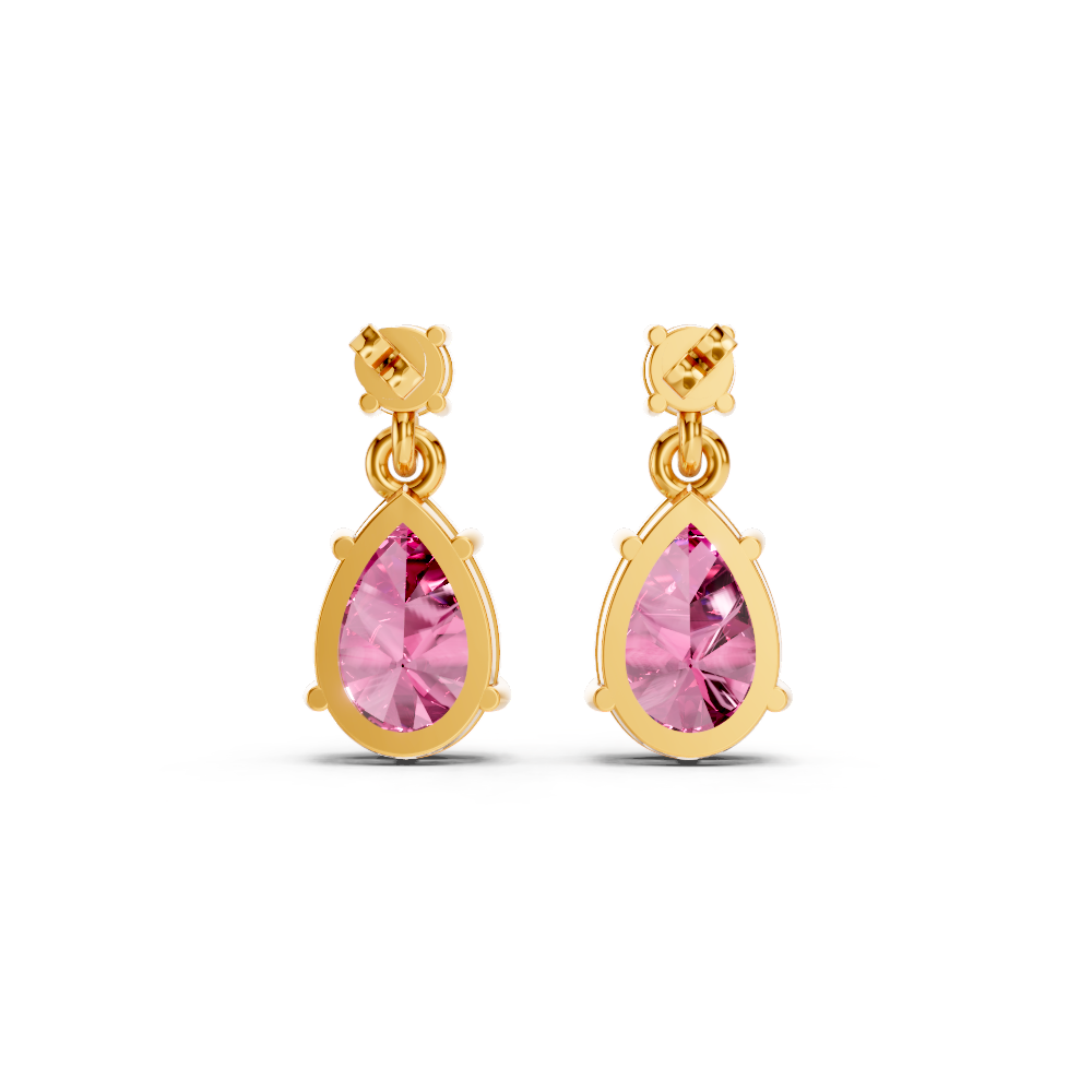 Pink Sapphire Pear & Diamond Round Two-Stone Drop Earrings