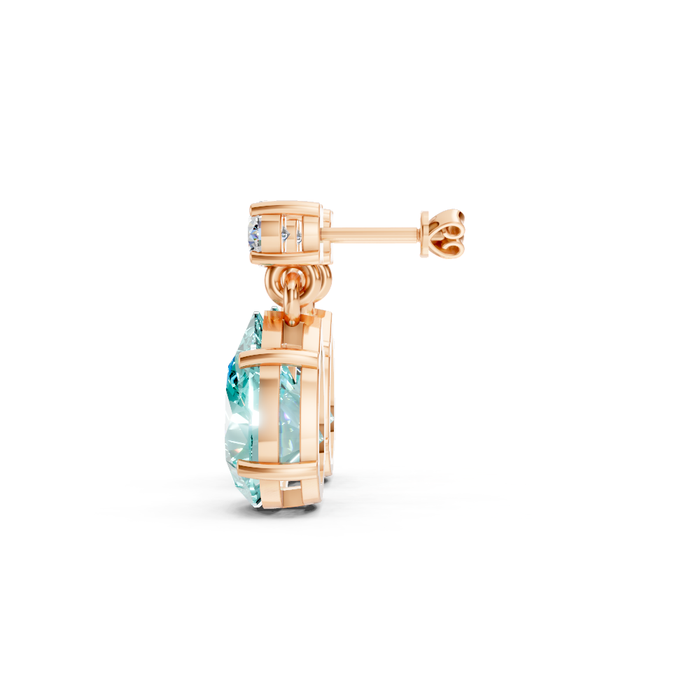 Paraiba Tourmaline Pear & Diamond Round Two-Stone Drop Earrings