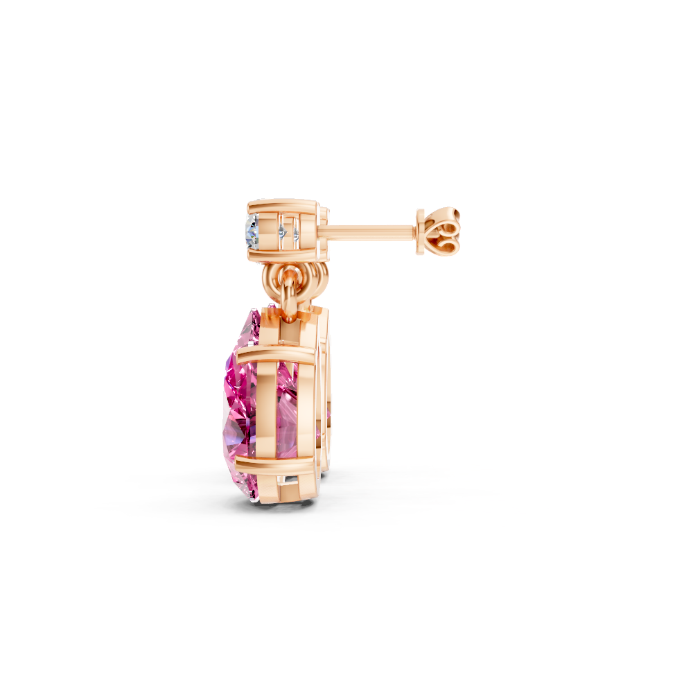 Pink Sapphire Pear & Diamond Round Two-Stone Drop Earrings
