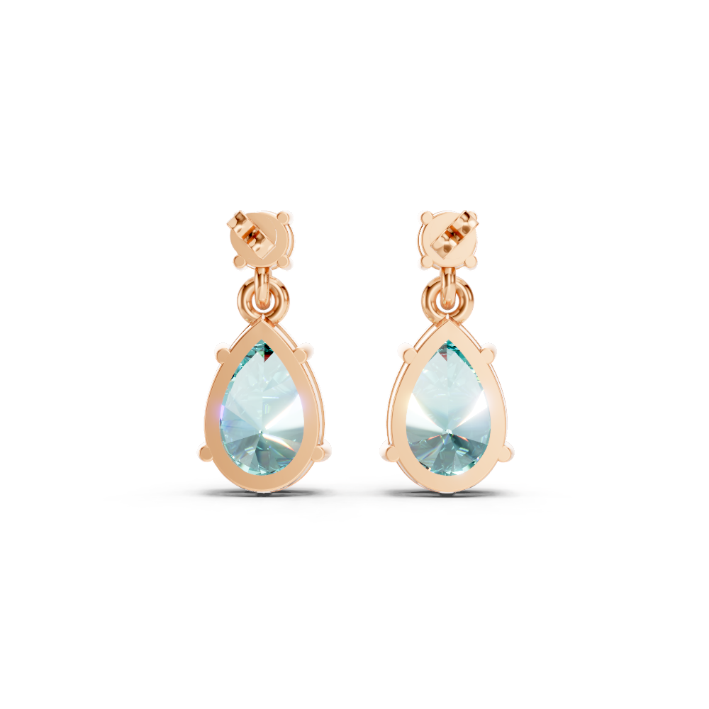 Paraiba Tourmaline Pear & Diamond Round Two-Stone Drop Earrings