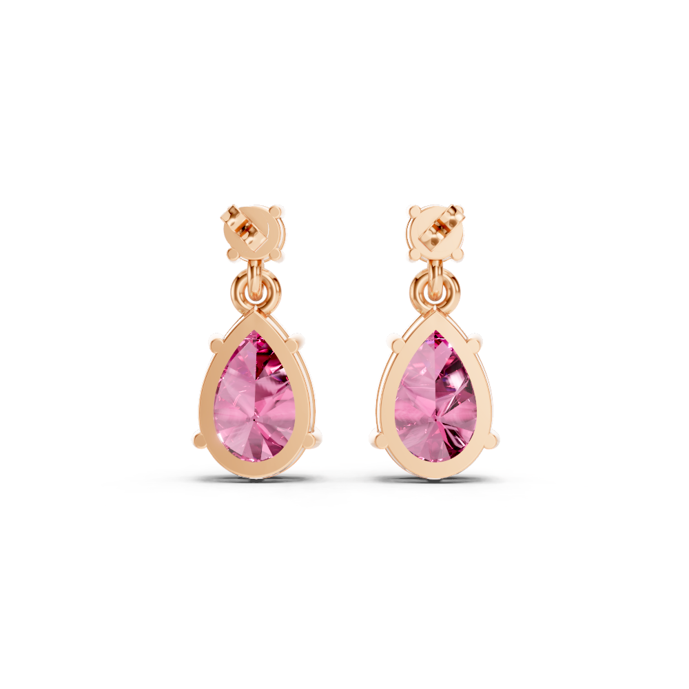 Pink Sapphire Pear & Diamond Round Two-Stone Drop Earrings